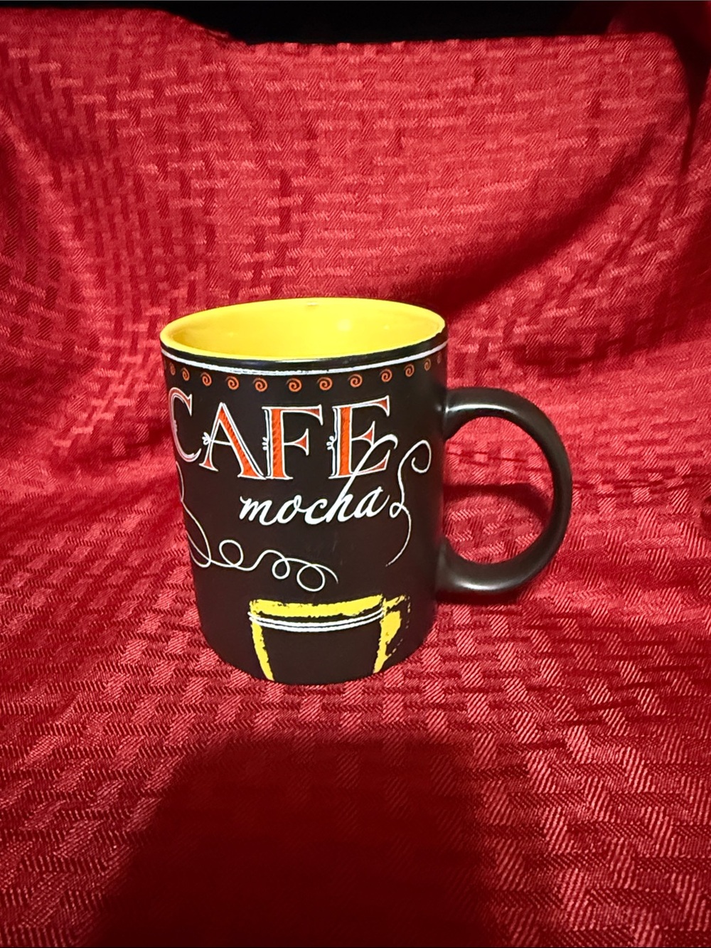 Starbucks 2007 Chalkboard Series Cafe Mocha Mug Yellow Interior 12 oz Vintage